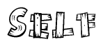 The image contains the name Self written in a decorative, stylized font with a hand-drawn appearance. The lines are made up of what appears to be planks of wood, which are nailed together