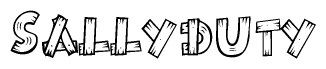 The clipart image shows the name Sallyduty stylized to look like it is constructed out of separate wooden planks or boards, with each letter having wood grain and plank-like details.