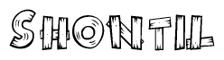 The image contains the name Shontil written in a decorative, stylized font with a hand-drawn appearance. The lines are made up of what appears to be planks of wood, which are nailed together
