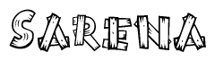 The image contains the name Sarena written in a decorative, stylized font with a hand-drawn appearance. The lines are made up of what appears to be planks of wood, which are nailed together