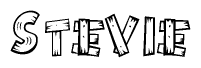 The clipart image shows the name Stevie stylized to look like it is constructed out of separate wooden planks or boards, with each letter having wood grain and plank-like details.