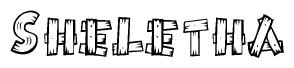 The clipart image shows the name Sheletha stylized to look like it is constructed out of separate wooden planks or boards, with each letter having wood grain and plank-like details.