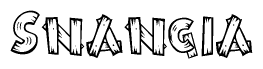 The clipart image shows the name Snangia stylized to look as if it has been constructed out of wooden planks or logs. Each letter is designed to resemble pieces of wood.