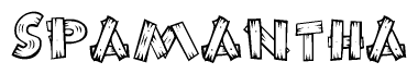 The image contains the name Spamantha written in a decorative, stylized font with a hand-drawn appearance. The lines are made up of what appears to be planks of wood, which are nailed together