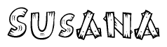 The clipart image shows the name Susana stylized to look as if it has been constructed out of wooden planks or logs. Each letter is designed to resemble pieces of wood.