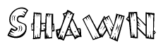 The clipart image shows the name Shawn stylized to look as if it has been constructed out of wooden planks or logs. Each letter is designed to resemble pieces of wood.