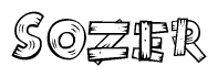 The clipart image shows the name Sozer stylized to look like it is constructed out of separate wooden planks or boards, with each letter having wood grain and plank-like details.