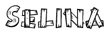 The clipart image shows the name Selina stylized to look like it is constructed out of separate wooden planks or boards, with each letter having wood grain and plank-like details.