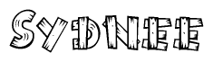 The clipart image shows the name Sydnee stylized to look as if it has been constructed out of wooden planks or logs. Each letter is designed to resemble pieces of wood.