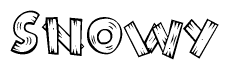 The image contains the name Snowy written in a decorative, stylized font with a hand-drawn appearance. The lines are made up of what appears to be planks of wood, which are nailed together