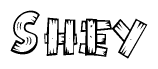 The clipart image shows the name Shey stylized to look like it is constructed out of separate wooden planks or boards, with each letter having wood grain and plank-like details.