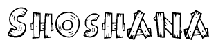 The clipart image shows the name Shoshana stylized to look as if it has been constructed out of wooden planks or logs. Each letter is designed to resemble pieces of wood.