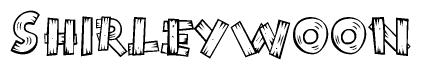 The clipart image shows the name Shirleywoon stylized to look like it is constructed out of separate wooden planks or boards, with each letter having wood grain and plank-like details.