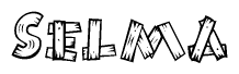 The clipart image shows the name Selma stylized to look as if it has been constructed out of wooden planks or logs. Each letter is designed to resemble pieces of wood.