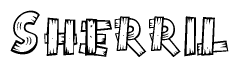 The image contains the name Sherril written in a decorative, stylized font with a hand-drawn appearance. The lines are made up of what appears to be planks of wood, which are nailed together