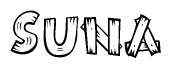 The clipart image shows the name Suna stylized to look as if it has been constructed out of wooden planks or logs. Each letter is designed to resemble pieces of wood.