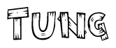 The clipart image shows the name Tung stylized to look like it is constructed out of separate wooden planks or boards, with each letter having wood grain and plank-like details.