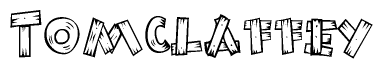 The clipart image shows the name Tomclaffey stylized to look like it is constructed out of separate wooden planks or boards, with each letter having wood grain and plank-like details.