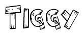 The clipart image shows the name Tiggy stylized to look like it is constructed out of separate wooden planks or boards, with each letter having wood grain and plank-like details.