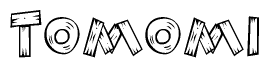 The image contains the name Tomomi written in a decorative, stylized font with a hand-drawn appearance. The lines are made up of what appears to be planks of wood, which are nailed together