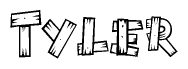 The clipart image shows the name Tyler stylized to look as if it has been constructed out of wooden planks or logs. Each letter is designed to resemble pieces of wood.