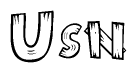 The clipart image shows the name Usn stylized to look like it is constructed out of separate wooden planks or boards, with each letter having wood grain and plank-like details.