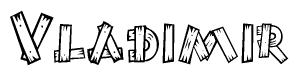 The image contains the name Vladimir written in a decorative, stylized font with a hand-drawn appearance. The lines are made up of what appears to be planks of wood, which are nailed together