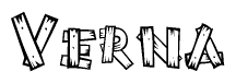 The image contains the name Verna written in a decorative, stylized font with a hand-drawn appearance. The lines are made up of what appears to be planks of wood, which are nailed together