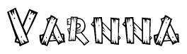 The image contains the name Varnna written in a decorative, stylized font with a hand-drawn appearance. The lines are made up of what appears to be planks of wood, which are nailed together