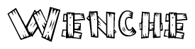 The image contains the name Wenche written in a decorative, stylized font with a hand-drawn appearance. The lines are made up of what appears to be planks of wood, which are nailed together
