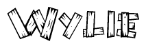 The clipart image shows the name Wylie stylized to look as if it has been constructed out of wooden planks or logs. Each letter is designed to resemble pieces of wood.