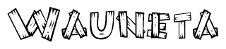The clipart image shows the name Wauneta stylized to look like it is constructed out of separate wooden planks or boards, with each letter having wood grain and plank-like details.