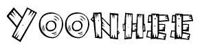 The image contains the name Yoonhee written in a decorative, stylized font with a hand-drawn appearance. The lines are made up of what appears to be planks of wood, which are nailed together