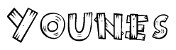 The clipart image shows the name Younes stylized to look like it is constructed out of separate wooden planks or boards, with each letter having wood grain and plank-like details.
