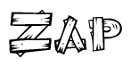 The clipart image shows the name Zap stylized to look as if it has been constructed out of wooden planks or logs. Each letter is designed to resemble pieces of wood.