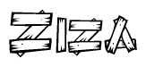 The clipart image shows the name Ziza stylized to look like it is constructed out of separate wooden planks or boards, with each letter having wood grain and plank-like details.