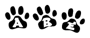 The image shows a series of animal paw prints arranged horizontally. Within each paw print, there's a letter; together they spell Abe