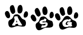The image shows a row of animal paw prints, each containing a letter. The letters spell out the word Asg within the paw prints.