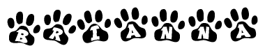 The image shows a series of animal paw prints arranged horizontally. Within each paw print, there's a letter; together they spell Brianna