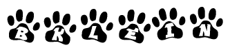 The image shows a row of animal paw prints, each containing a letter. The letters spell out the word Bklein within the paw prints.