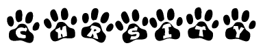 The image shows a series of animal paw prints arranged horizontally. Within each paw print, there's a letter; together they spell Chrsity