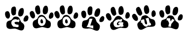 The image shows a series of animal paw prints arranged horizontally. Within each paw print, there's a letter; together they spell Coolguy