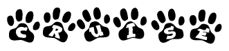 The image shows a series of animal paw prints arranged horizontally. Within each paw print, there's a letter; together they spell Cruise