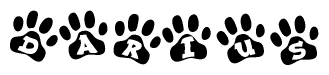 The image shows a series of animal paw prints arranged horizontally. Within each paw print, there's a letter; together they spell Darius