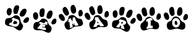 The image shows a row of animal paw prints, each containing a letter. The letters spell out the word Demario within the paw prints.