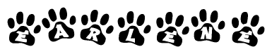 The image shows a row of animal paw prints, each containing a letter. The letters spell out the word Earlene within the paw prints.