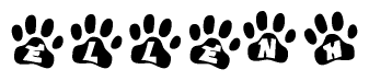 The image shows a series of animal paw prints arranged horizontally. Within each paw print, there's a letter; together they spell Ellenh