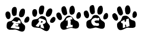 The image shows a series of animal paw prints arranged horizontally. Within each paw print, there's a letter; together they spell Erich