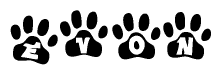 The image shows a series of animal paw prints arranged horizontally. Within each paw print, there's a letter; together they spell Evon