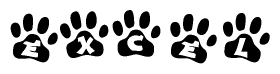 The image shows a series of animal paw prints arranged horizontally. Within each paw print, there's a letter; together they spell Excel